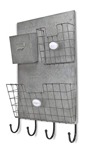 Contemporary Home Living 32.5" Silver Wall Organizer with Storage Slots and Bottom Hooks