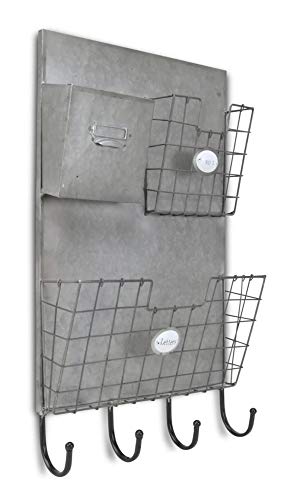 Contemporary Home Living 32.5" Silver Wall Organizer with Storage Slots and Bottom Hooks