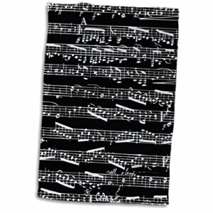 3d rose black and white notes-stylish sheet music-piano notation-contemporary musician gifts hand/sports towel, 15 x 22