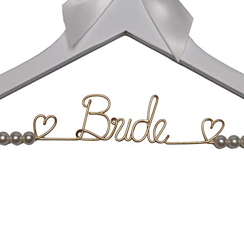 Vnque Wedding Dress Hanger Bride Hanger Wire Hanger Bridal Gift (White Gold Wire)