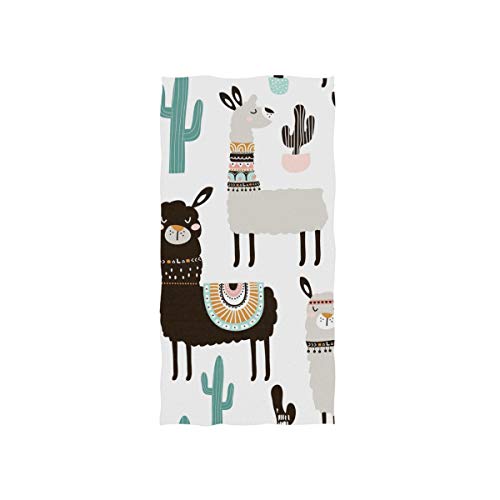 SUABO Llama Hand Towel, White Alpaca and Cactus Hand Towels Cotton Face Towel Dish Towel for Bathroom Kitchen 30"x15"