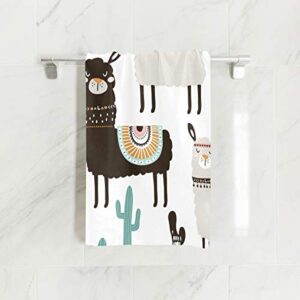 SUABO Llama Hand Towel, White Alpaca and Cactus Hand Towels Cotton Face Towel Dish Towel for Bathroom Kitchen 30"x15"