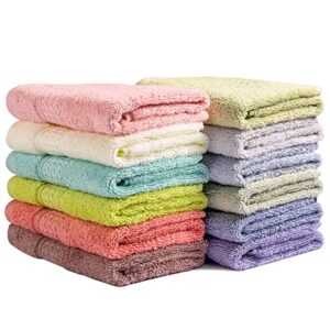 Chiicol Washcloths for Body and Face - Absorbent Bath Towels Bulk Set, 100% Cotton Hotel Towels for Bathroom in Bulk. Durable,Soft Bath Rags, Wash Rag (Multicolor, Pack of 12)