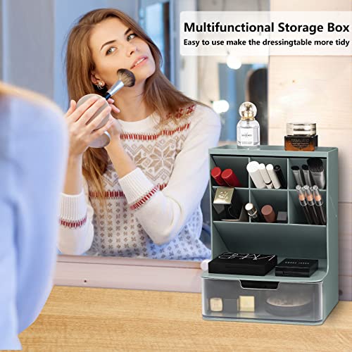 YARRAMATE Makeup Organizer with Brush Holder and Clear Drawer, Cosmetic Organizer and Storage in Bathroom, Dorm Room, Bedroom organizer for dresser, Cosmetic Display Cases (Fresh Green)