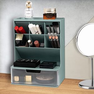 YARRAMATE Makeup Organizer with Brush Holder and Clear Drawer, Cosmetic Organizer and Storage in Bathroom, Dorm Room, Bedroom organizer for dresser, Cosmetic Display Cases (Fresh Green)