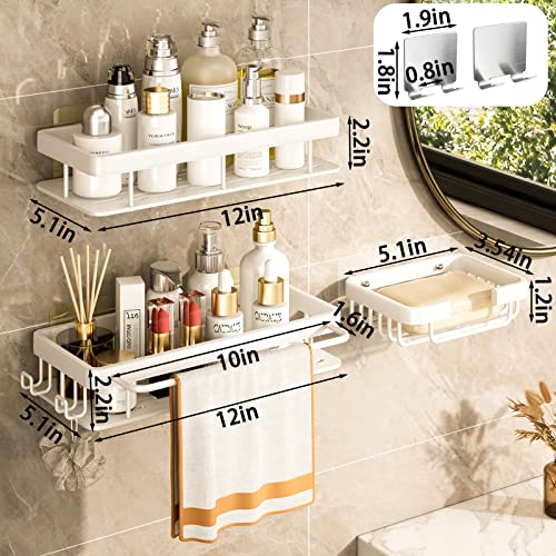 JIAJIAHAO Bathroom Shower Organizer, Adhesive Shower Caddy with Soap Holder and Hooks, No Drilling Wall Mounted Shower Shelf for Inside Shower, Bathroom, Dorm, Kitchen, 5-Pack, White