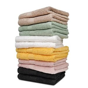 ZUPERIA 100% Cotton Bath Wash Cloths - 12 Pack - 12" x 12"- Highly Absorbent Soft Washcloths for Face, Gym Towels, Hotel Spa Quality, Reusable Multipurpose Towels (12 Pack, 6 Multicolors)