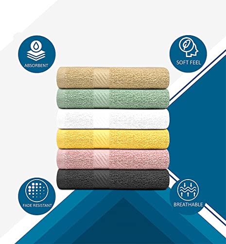 ZUPERIA 100% Cotton Bath Wash Cloths - 12 Pack - 12" x 12"- Highly Absorbent Soft Washcloths for Face, Gym Towels, Hotel Spa Quality, Reusable Multipurpose Towels (12 Pack, 6 Multicolors)