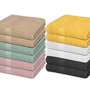 ZUPERIA 100% Cotton Bath Wash Cloths - 12 Pack - 12" x 12"- Highly Absorbent Soft Washcloths for Face, Gym Towels, Hotel Spa Quality, Reusable Multipurpose Towels (12 Pack, 6 Multicolors)