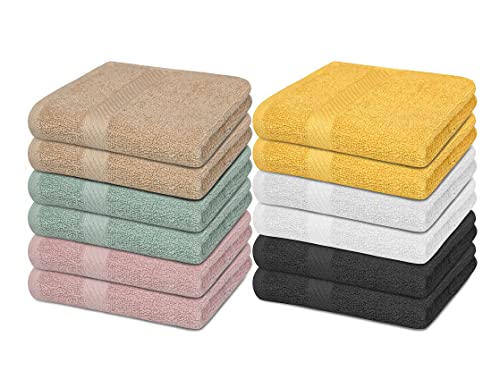 ZUPERIA 100% Cotton Bath Wash Cloths - 12 Pack - 12" x 12"- Highly Absorbent Soft Washcloths for Face, Gym Towels, Hotel Spa Quality, Reusable Multipurpose Towels (12 Pack, 6 Multicolors)