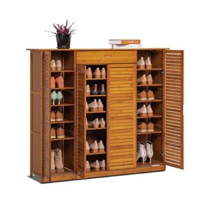 monibloom bamboo 7-tier shoe organizer with drawer symmetrical blind door boots heels, hallway entryway, brown