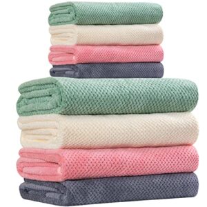 olester microfiber bath towels 4 colors for shower pool beach bathroom super absorbent,soft,quick dry,lightweight,plush，4 bath towels and 4 hand towels