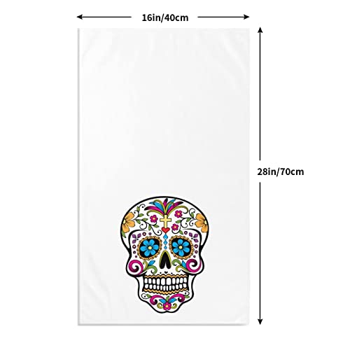 VunKo Sugar Skull Kitchen Dish Towel Soft Highly Absorbent Dia de Muertos Hand Towel Home Decorative Multipurpose for Bathroom Hotel Gym and Spa 15.7 x 27.5 Inches White