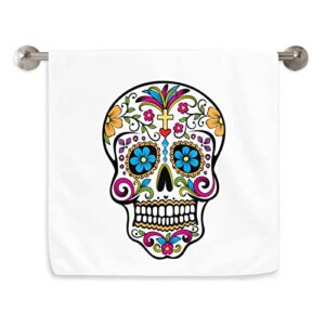 vunko sugar skull kitchen dish towel soft highly absorbent dia de muertos hand towel home decorative multipurpose for bathroom hotel gym and spa 15.7 x 27.5 inches white