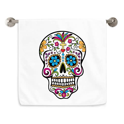 VunKo Sugar Skull Kitchen Dish Towel Soft Highly Absorbent Dia de Muertos Hand Towel Home Decorative Multipurpose for Bathroom Hotel Gym and Spa 15.7 x 27.5 Inches White