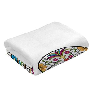 VunKo Sugar Skull Kitchen Dish Towel Soft Highly Absorbent Dia de Muertos Hand Towel Home Decorative Multipurpose for Bathroom Hotel Gym and Spa 15.7 x 27.5 Inches White