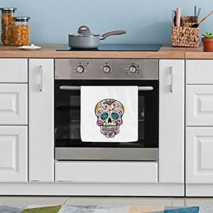 VunKo Sugar Skull Kitchen Dish Towel Soft Highly Absorbent Dia de Muertos Hand Towel Home Decorative Multipurpose for Bathroom Hotel Gym and Spa 15.7 x 27.5 Inches White