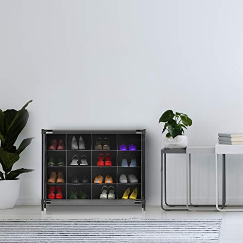 Lavish Home Shoe Organizer - 16 Shoe Cubby Storage Rack for Tennis Shoes, Sneakers, and Heels - Space Saving for Bedroom, Entryway, Closet (Black)