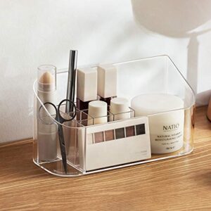 diiuuaii makeup organizer, small clear cosmetic display case, removable layered plastic clear tabletop holder stand for cosmetic, perfume, lotions skin care, makeup brushes, lipsticks