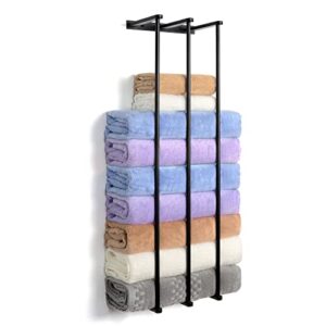 yoimori towel racks for bathroom, 3 bar towel rack wall mounted for bathroom towel storage, metal bathroom towel holder for large rolled towels, small towels (black)
