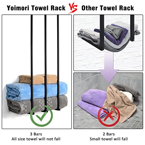 Yoimori Towel Racks for Bathroom, 3 Bar Towel Rack Wall Mounted for Bathroom Towel Storage, Metal Bathroom Towel Holder for Large Rolled Towels, Small Towels (Black)