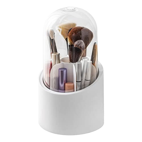 Makeup Brush Holder, Makeup Brush Holder with Lid, 360°Waterproof and Dustproof Rotating Makeup Organizer, Cosmetic Storage Box, Suitable for Storage Cups in Bedrooms, Dressers, Bathroom Countertops