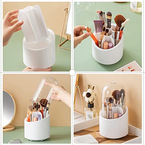 Makeup Brush Holder, Makeup Brush Holder with Lid, 360°Waterproof and Dustproof Rotating Makeup Organizer, Cosmetic Storage Box, Suitable for Storage Cups in Bedrooms, Dressers, Bathroom Countertops