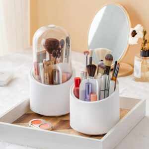 Makeup Brush Holder, Makeup Brush Holder with Lid, 360°Waterproof and Dustproof Rotating Makeup Organizer, Cosmetic Storage Box, Suitable for Storage Cups in Bedrooms, Dressers, Bathroom Countertops