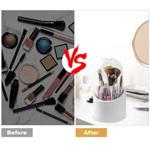 Makeup Brush Holder, Makeup Brush Holder with Lid, 360°Waterproof and Dustproof Rotating Makeup Organizer, Cosmetic Storage Box, Suitable for Storage Cups in Bedrooms, Dressers, Bathroom Countertops