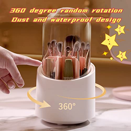 Makeup Brush Holder, Makeup Brush Holder with Lid, 360°Waterproof and Dustproof Rotating Makeup Organizer, Cosmetic Storage Box, Suitable for Storage Cups in Bedrooms, Dressers, Bathroom Countertops