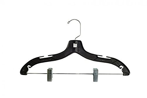 NAHANCO 8500RC Heavy Weight Plastic Suit Hanger with Chrome Clips, High Gloss Black (Pack of 100)