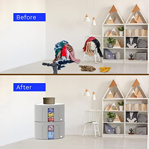 Foldable Clothes Storage Bag Organizer Corner Pop Up Bins Strong Handle Quality Fabric for Collapsible Closet Boxes 2 Pack (Large, Graphite Gray)