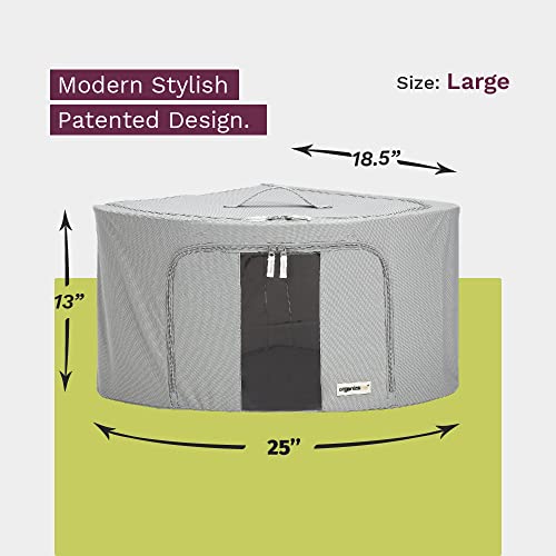 Foldable Clothes Storage Bag Organizer Corner Pop Up Bins Strong Handle Quality Fabric for Collapsible Closet Boxes 2 Pack (Large, Graphite Gray)