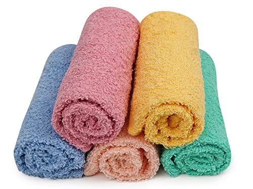 Textila Terry Washcloth Pack of 10 - Multicolor - 12x12 Inches, Soft and Absorbent - Perfect for Bath, Face, Hand, Kitchen, Spa, Hotel, Gym, and Home Use.