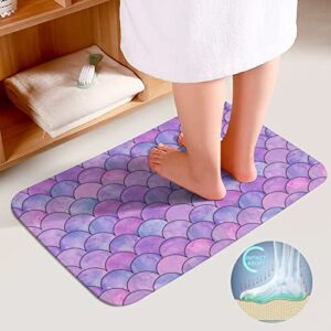 SEPTYK Mermaid Fish Scales Pattern Bathroom Rugs Sets 3 Piece Absorbent Soft Non-Slip Bath Mat U-Shaped Pad and Toilet Lid Cover Washable Bathroom Decoration 15.7"x23.6"