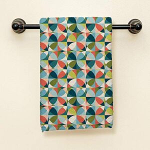 HGOD DESIGNS Geometric Hand Towels,Fashion Geometric Pattern in Mid-Century Modern Colors 100% Cotton Soft Bath Hand Towels for Bathroom Kitchen Hotel Spa Hand Towels 15"X30"