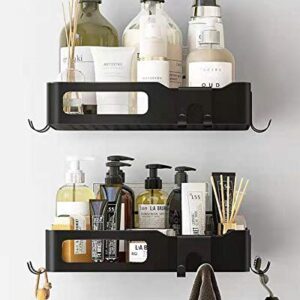 Shower Caddy Shelf Organizer Basket Rack with 2 Hooks, Rust Proof Stainless Steel Bathroom Shelves Shampoo Holder No Drilling Storage Organizer for Bathroom, Dorm and Kitchen. 2-Pack(Black)