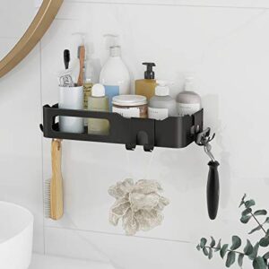 Shower Caddy Shelf Organizer Basket Rack with 2 Hooks, Rust Proof Stainless Steel Bathroom Shelves Shampoo Holder No Drilling Storage Organizer for Bathroom, Dorm and Kitchen. 2-Pack(Black)