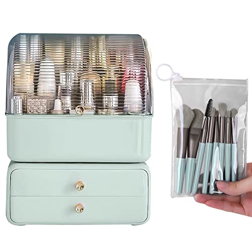 Makeup Organizer Large Visible Cosmetic Display Case With Detachable Drawers Include 8 Makeup Brushes Waterproof and Dustproof Cosmetic Storage Organizer For Makeup Skincare