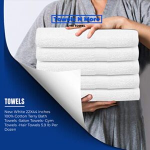 Towels N More 6 Pcs New Gym Towels 20x40 White 100% Cotton Loop Terry Bath Towels Salon Towels Light Weight Fast Drying(6)