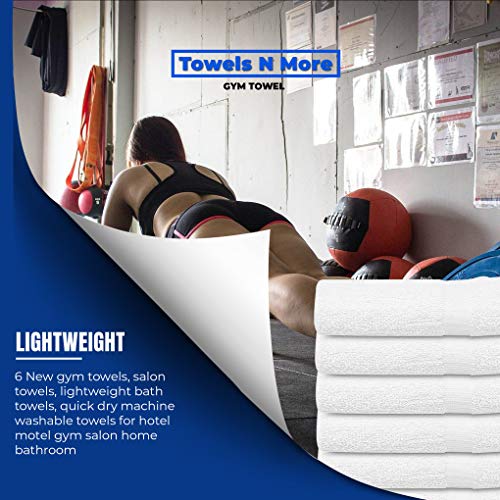 Towels N More 6 Pcs New Gym Towels 20x40 White 100% Cotton Loop Terry Bath Towels Salon Towels Light Weight Fast Drying(6)