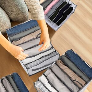 10 Pcs Large 7 Grid Wardrobe Clothes Organizer With Handle, 14.2 x 9.8 x 7.9 Inch Foldable Mesh Clothes Storage Organizer for Closet, Washable Clothing Clothes Storage Box for Jeans Pants T-shirts