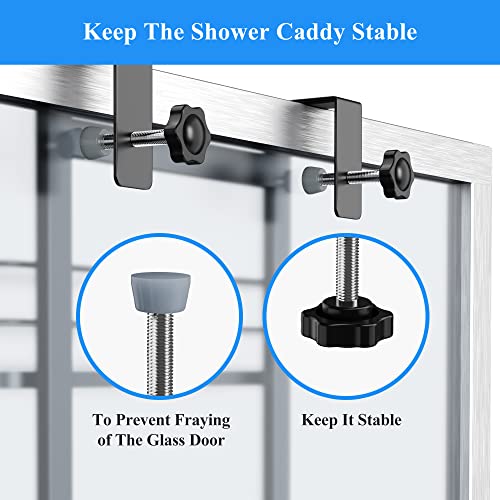 Nieifi Adjustable Over The Shower Door Caddy Organizer Shelves Rack with Hooks, Hanging Rustproof Shower Shelf Storage Basket for Inside Shower, Small Items Don’t Fall, Balck 3 Tier