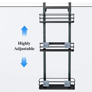 Nieifi Adjustable Over The Shower Door Caddy Organizer Shelves Rack with Hooks, Hanging Rustproof Shower Shelf Storage Basket for Inside Shower, Small Items Don’t Fall, Balck 3 Tier