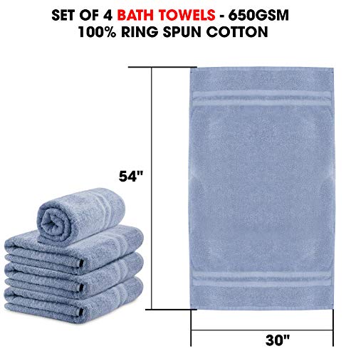 TALVANIA Luxury Bath Towels - 100% Ring Spun Cotton 650 GSM 4 Big Hotel Bath Towel Perfect for Pool Spa, Bathrooms (Blue)