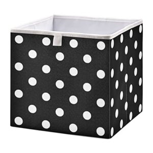 white polka dots on black background 11x11 storage cubes fabric storage cubes storage bins with handles storage boxes for organizing home, office, nursery, shelf, closet, pack of 1
