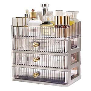 KchThass Acrylic Makeup Organizer with 3 Drawers,Cosmetic Display Cases for Vanity,Skincare Organizers Countertop,Desk Storage Holder for Perfume,Lotion,Lipstick,Brushe,Nail Polish(4-Layer,Clear)