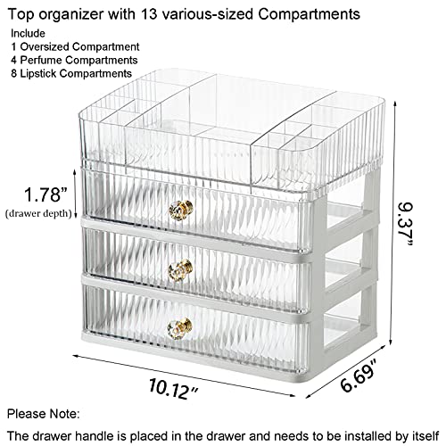 KchThass Acrylic Makeup Organizer with 3 Drawers,Cosmetic Display Cases for Vanity,Skincare Organizers Countertop,Desk Storage Holder for Perfume,Lotion,Lipstick,Brushe,Nail Polish(4-Layer,Clear)