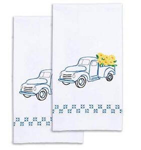 jack dempsey needle art flower delivery embroidery towels, white