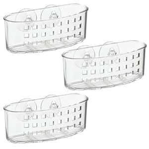 mDesign Plastic Suction Shower Caddy Storage Basket - Soap and Sponge Holder for Bathroom Organization of Body Wash, Loofahs, Razors, Small Shampoo and Conditioner Bottles, Bath Bombs - 3 Pack - Clear